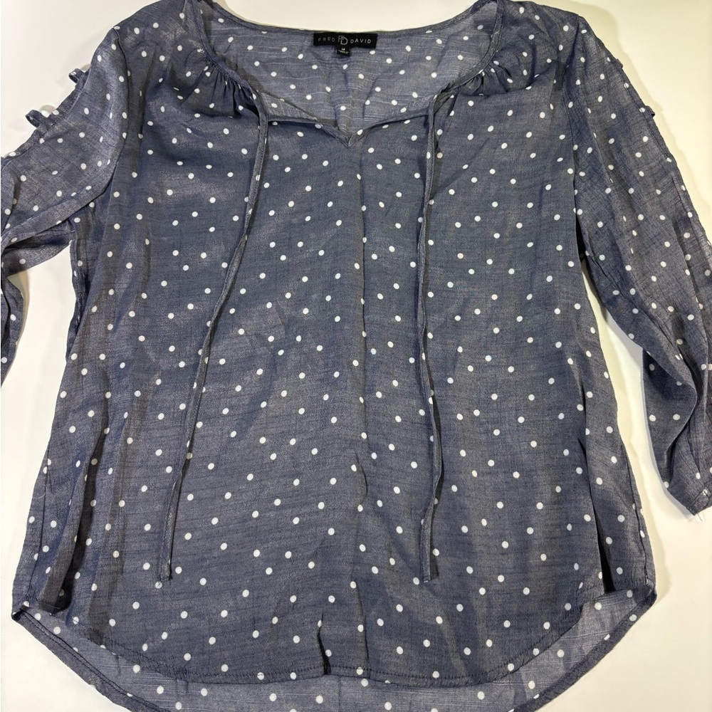 Joan & David Navy Polka Dot Blouse